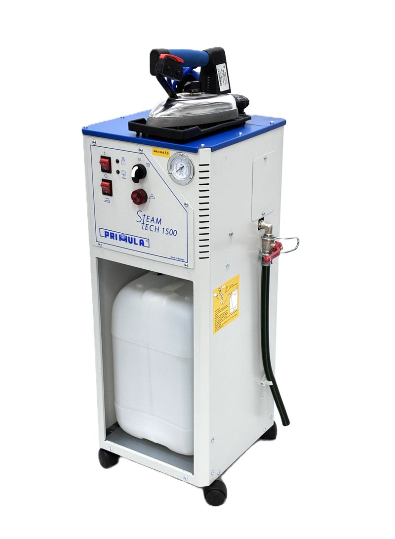 بريمولا مولد بخار أوتوماتيكي بريمولا ستيم تك 1500، غلاية سعة 5 لترات، ضمان لمدة عامين، مع خزان مياه سعة 18 لترًا وقاعدة مكواة مؤكسدة، 800 واط - Image 3